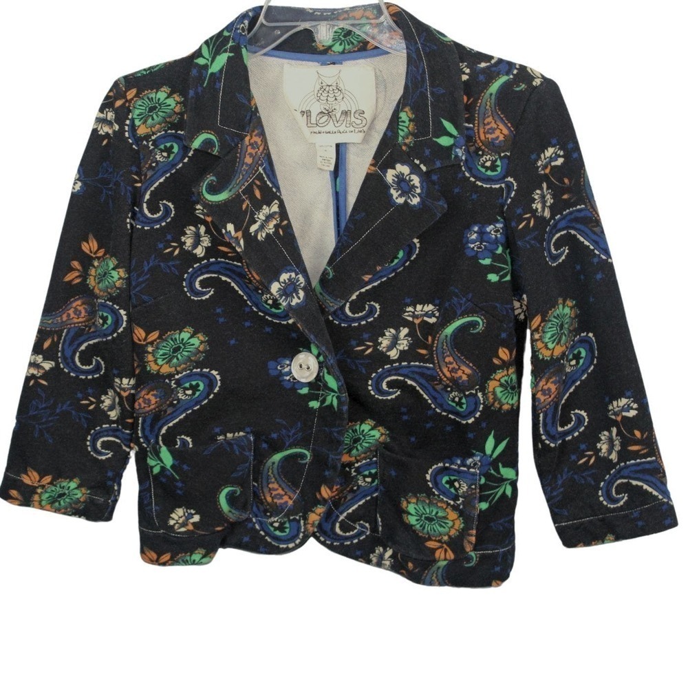 KLOVIS Blazer Jacket Sweater Black Blue Green Orange Paisley One‎ Button Medium